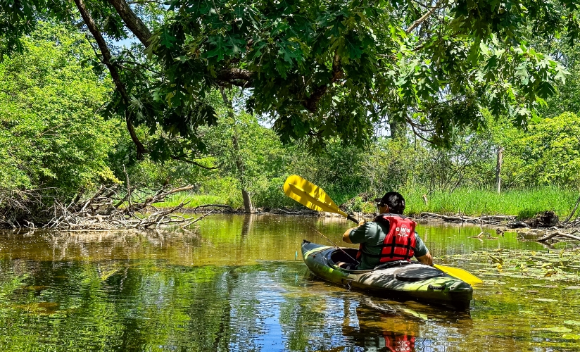 Kayaking on river