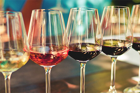 Wine glasses in row